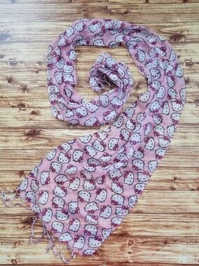 Hello Kitty Pink Scarf Sanrio Lightweight Kawaii Y2K Fringe Girls Women's